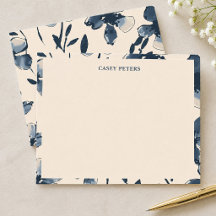 Tarjeta plana de nota floral azul marino con nombr