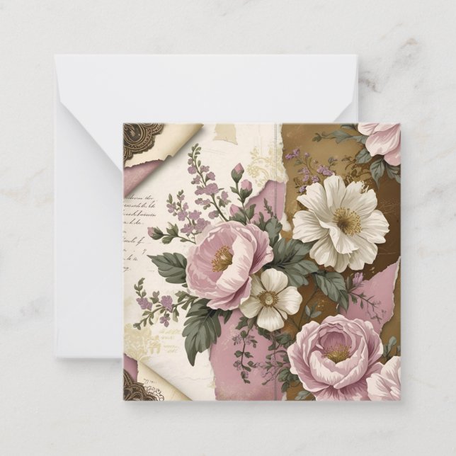 Tarjeta plana de nota floral vintage (Anverso)