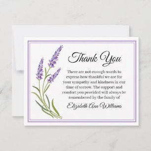 Tarjeta plana de nota funeral de lavanda duelo