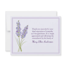 Tarjeta plana de nota funeral de lavanda Tarjeta d