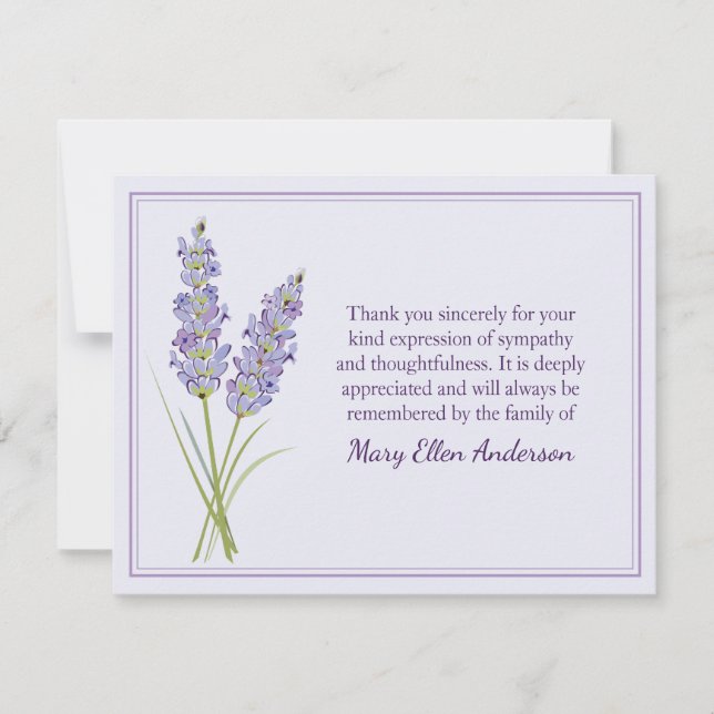 Tarjeta plana de nota funeral de lavanda Tarjeta d (Anverso)