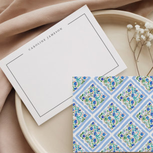 Tarjeta plana de nota simple floral azul moderno