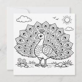 Tarjeta plana de página para colorear aves pavo re