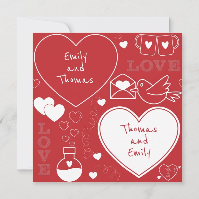 Tarjeta plana de patrón de San Valentín - blanco s (Anverso)