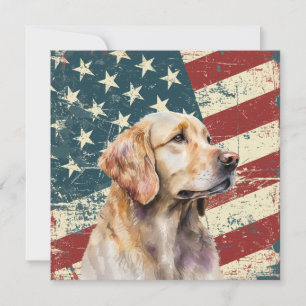 Tarjeta plana de perro Golden Retrieve con bandera