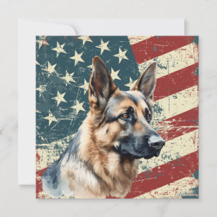 Tarjeta plana de perro pastor alemán con bandera e