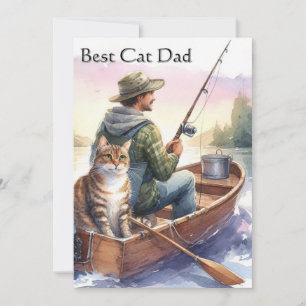 Tarjeta plana de pesca con el mejor gato papá