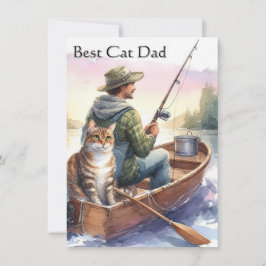 Tarjeta plana de pesca con el mejor gato papá