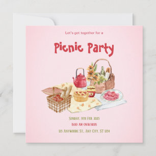Tarjeta plana de picnic ilustración rosa roja