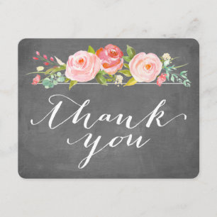Tarjeta plana de pizarra de agradecimiento floral