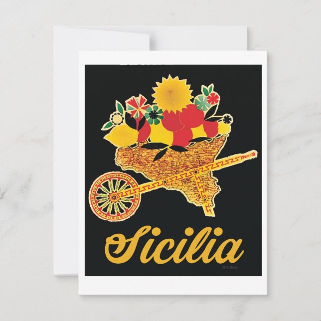 Tarjeta plana de póster de viaje de Sicilia de épo (Anverso)