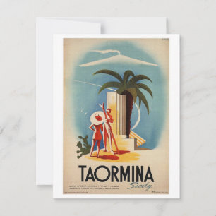 Tarjeta plana de póster de viaje de Sicilia de épo