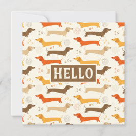 Tarjeta plana de puntos de polka y Dachshunds