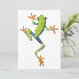 Tarjeta plana de rana arbórea anfibia verde