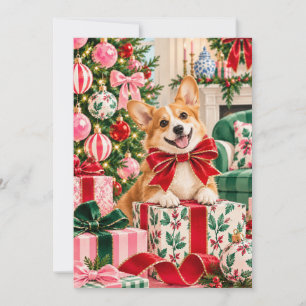 Tarjeta plana de regalo de Navidad de Corgi