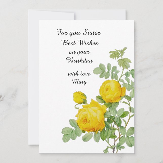 Tarjeta plana de rosa amarilla para el cumpleaños  (Anverso)