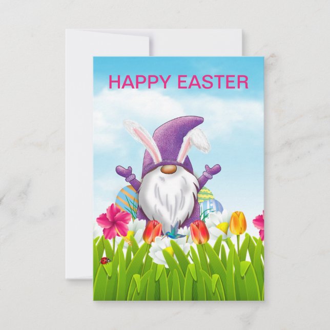 Tarjeta plana de saludo de Gnome de Pascua (Anverso)