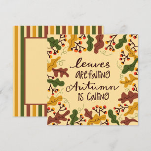 Tarjeta plana de saludo de hojas de otoño que caen