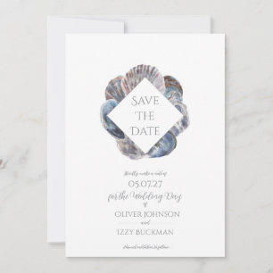 Tarjeta plana de 'Save the Date' con conchas marin