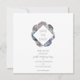 Tarjeta plana de 'Save the Date' con conchas marin