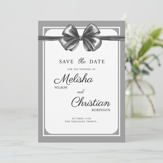 Tarjeta plana de Save The Date para una boda. (Anverso de pie)