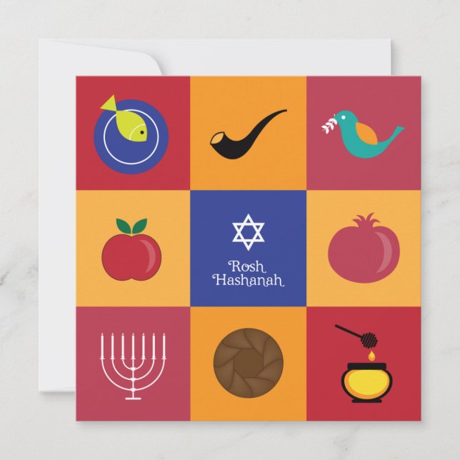 Tarjeta plana de símbolos Rosh Hashanah (Anverso)