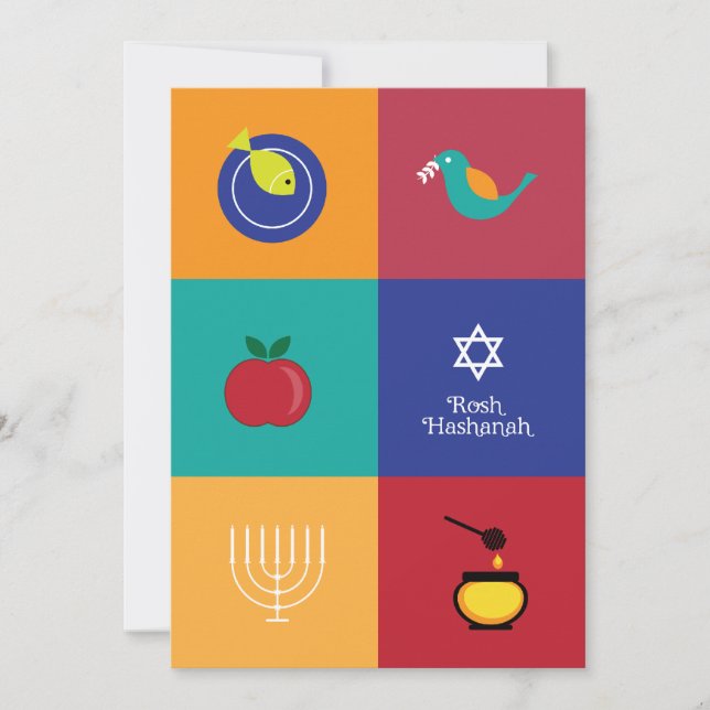 Tarjeta plana de símbolos Rosh Hashanah (Anverso)