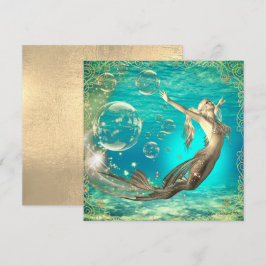 Tarjeta plana de sirena para nadar bajo el agua