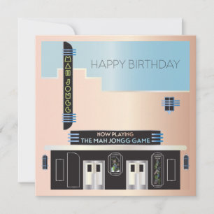 Tarjeta plana de teatro Mah Jongg Deco