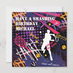 Tarjeta plana de tenis 🎾 cumpleaños humeante