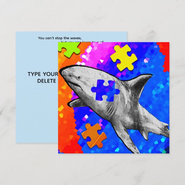 Tarjeta plana de tiburón de autismo (Anverso / Reverso)