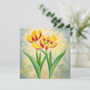 Tarjeta plana de tulipanes amarillos y rojos