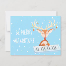 Tarjeta plana de un reno tocando el piano