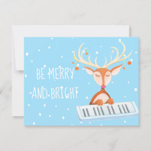 Tarjeta plana de un reno tocando el piano