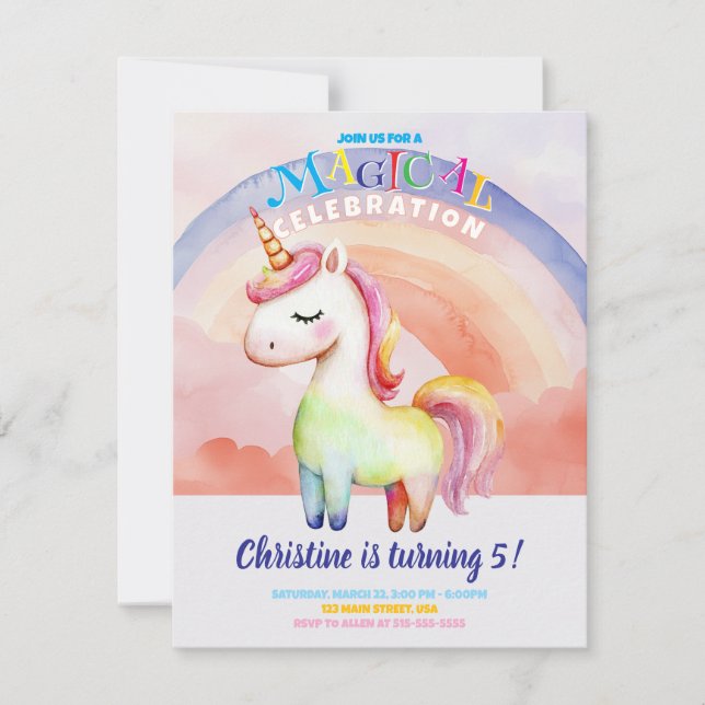 Tarjeta plana de unicornio arco iris (Anverso)