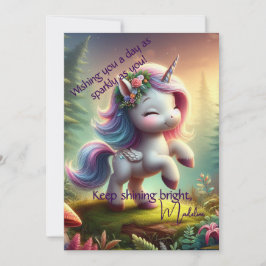 Tarjeta plana de unicornio encantador personalizad