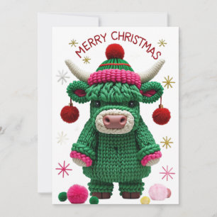 Tarjeta plana de vaca de las Highlands de Navidad