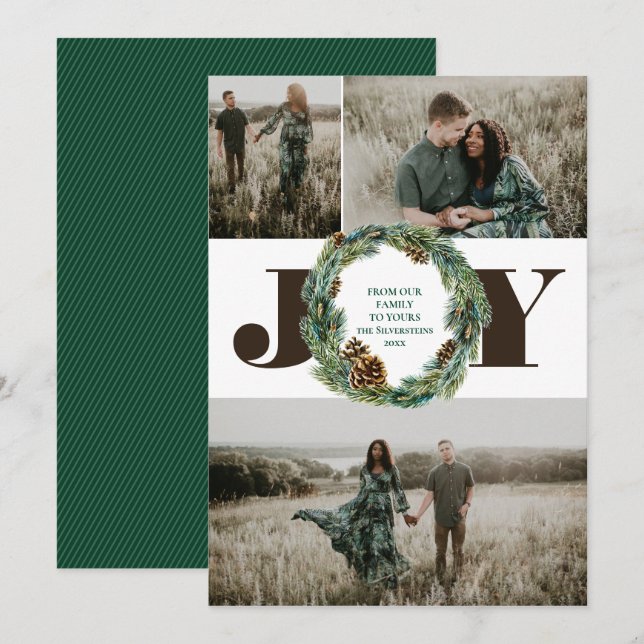 Tarjeta plana de vacaciones Acorn Wreath 3 Photo N (Anverso / Reverso)