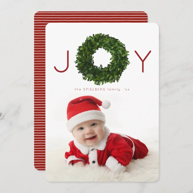 Tarjeta plana de vacaciones Boxwood Wreath Navidad (Anverso / Reverso)