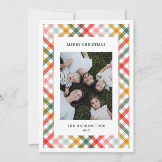 Tarjeta plana de vacaciones con foto de cuadros co (Anverso)