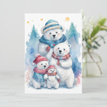 Tarjeta plana de vacaciones de la familia de osito