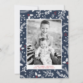 Tarjeta plana de vacaciones de Navidad con bayas a