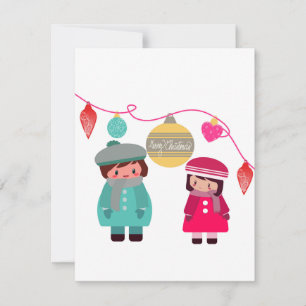 Tarjeta plana de vacaciones de Navidad de Chibi Me