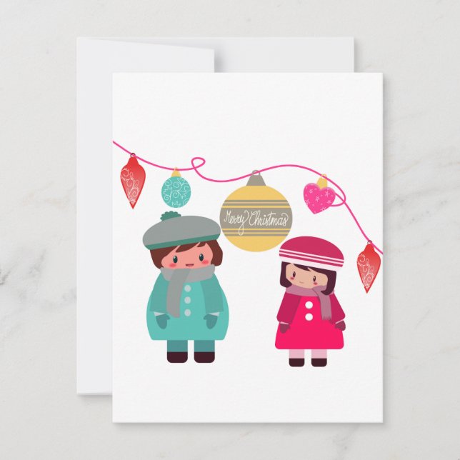 Tarjeta plana de vacaciones de Navidad de Chibi Me (Anverso)