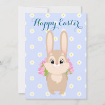Tarjeta plana de vacaciones de Pascua feliz coneji