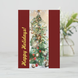 Tarjeta plana de vacaciones feliz con árbol de Nav