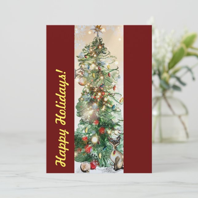 Tarjeta plana de vacaciones feliz con árbol de Nav (Anverso de pie)