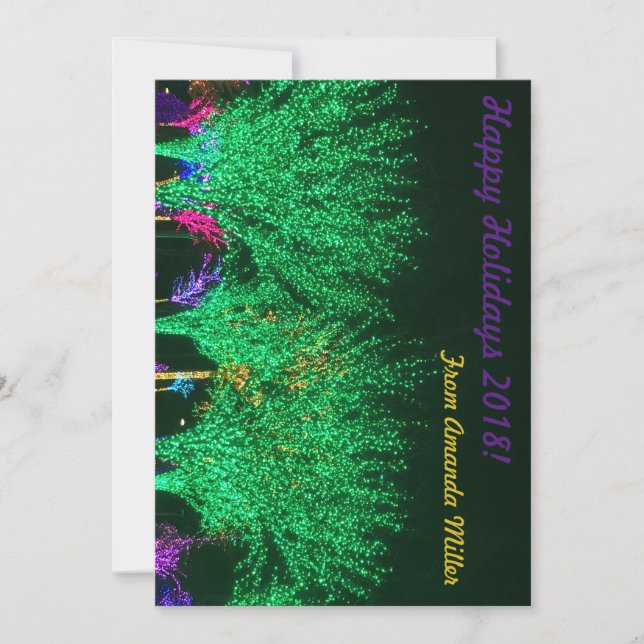 Tarjeta plana de vacaciones Green Holiday Lit Tree (Anverso)