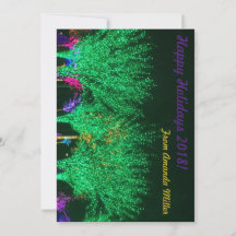 Tarjeta plana de vacaciones Green Holiday Lit Tree