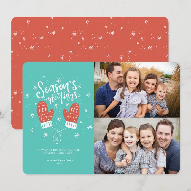 Tarjeta plana de vacaciones Hygge Mittens 2 Photo  (Anverso / Reverso)